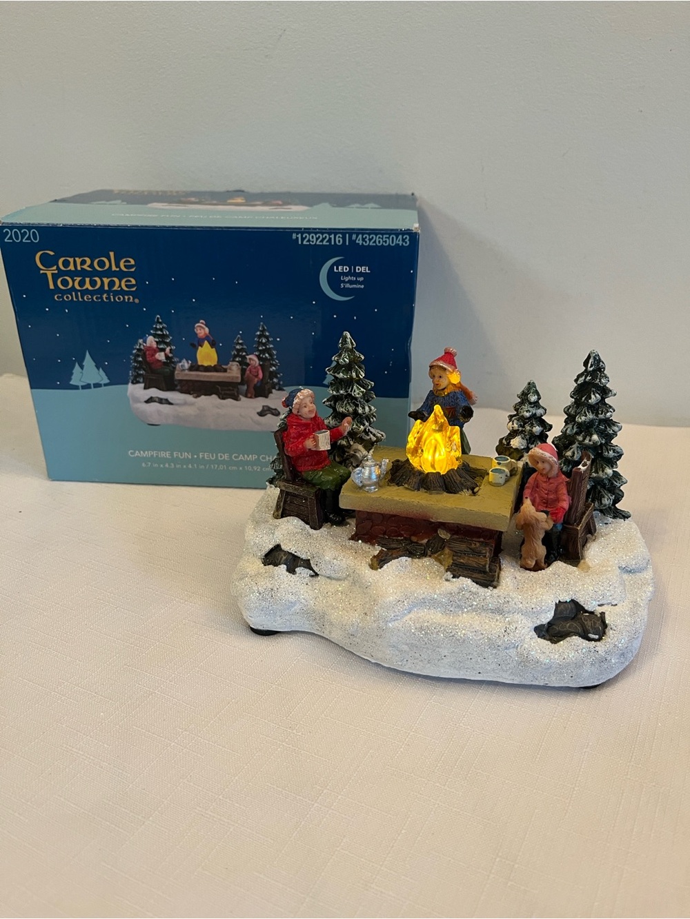 LED Snowy Campfire Figurine - Red, Green, Yellow Accents